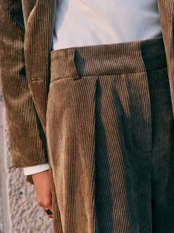Next Vert kaki - Pantalon large en velours côtelé Discount