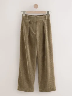 Next Vert kaki - Pantalon large en velours côtelé Discount