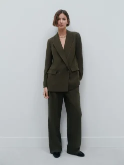 Next Vert kaki - Pantalons à taille élastique à jambe large hachurée