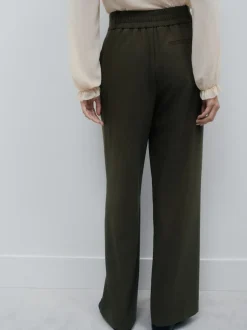 Next Vert kaki - Pantalons à taille élastique à jambe large hachurée