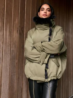 Next Vert kaki - Parka avec bordure contrastée en fausse fourrure Best