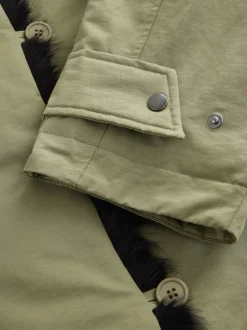 Next Vert kaki - Parka avec bordure contrastée en fausse fourrure Best