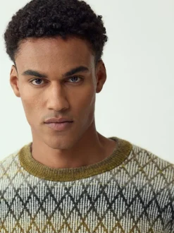 Next Vert kaki - Pulls décontractés à col rond à motif ombre losanges texturé en laine Outlet