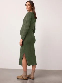 Next Vert kaki - Robe de grossesse à manches longues et allaitement Sale