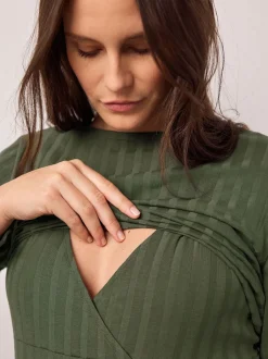 Next Vert kaki - Robe de grossesse à manches longues et allaitement Sale