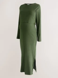 Next Vert kaki - Robe de grossesse à manches longues et allaitement Sale