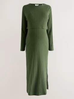 Next Vert kaki - Robe de grossesse à manches longues et allaitement Sale