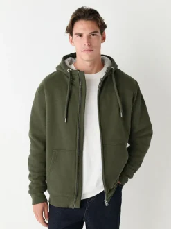 Next Vert kaki - Sweat à capuche zippé doublé en polaire en peau de mouton