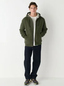 Next Vert kaki - Sweat à capuche zippé doublé en polaire en peau de mouton