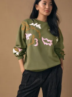 Next Vert kaki - Sweat-shirt avec détails appliqués