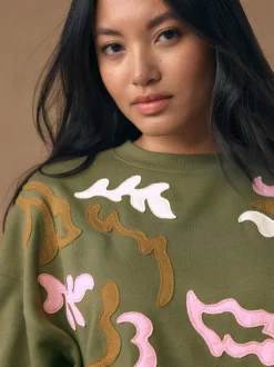 Next Vert kaki - Sweat-shirt avec détails appliqués