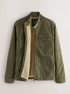 Next Vert kaki - Veste zippée doublée de peau de mouton Online