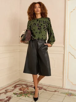 Love & Roses Vert kaki imprimé animal - Chemisier à Manches longues et Sequin à Col rond New