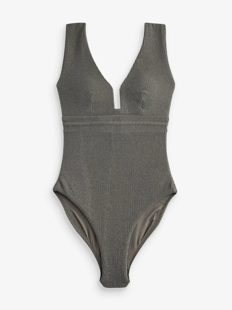 Next - Maillot de bain plongeant et galbant avec contrôle du ventre Vert kaki pailleté Online