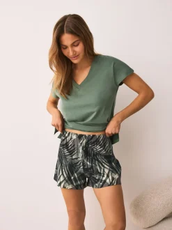 Next Vert kaki palmier - Ensemble pyjama short Sale