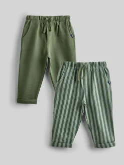 Jojo Maman Bébé Vert kaki rayé et kaki - Lot de 2pantalons de jogging à rayures et unis Discount