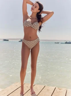 Next - Haut de bikini rembourré plongeant avec armatures rembourré Vert kaki/Cream Woodblock à la feuille d'aluminium Discount