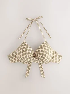 Next - Haut de bikini rembourré plongeant avec armatures rembourré Vert kaki/Cream Woodblock à la feuille d'aluminium Discount