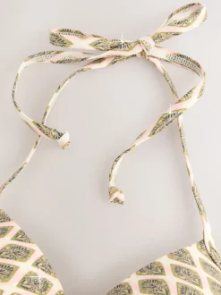 Next - Haut de bikini rembourré plongeant avec armatures rembourré Vert kaki/Cream Woodblock à la feuille d'aluminium Discount