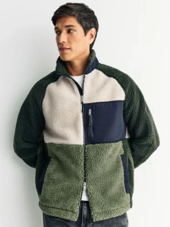 Next Vert kaki/écru neutre - Polaire color block à entonnoir zippée Hot