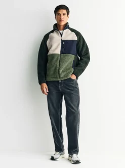 Next Vert kaki/écru neutre - Polaire color block à entonnoir zippée Hot