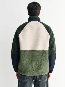 Next Vert kaki/écru neutre - Polaire color block à entonnoir zippée Hot