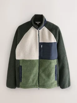 Next Vert kaki/écru neutre - Polaire color block à entonnoir zippée Hot