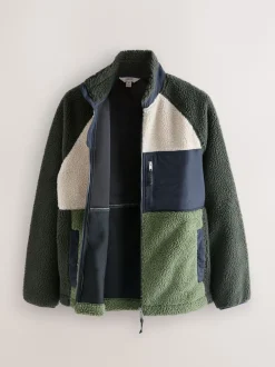 Next Vert kaki/écru neutre - Polaire color block à entonnoir zippée Hot