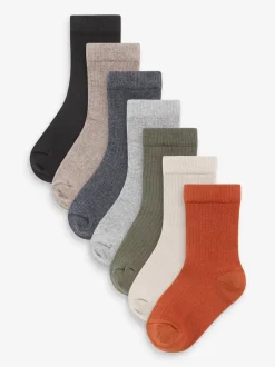 Next Vert kaki/gris - Paquet de chaussettes en coton riche à fines côtes 7 Sale