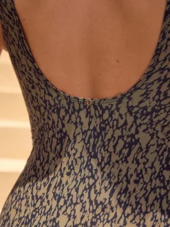 Next - Maillot de bain gainant le ventre froncé Vert kaki/noir Best