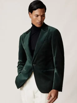 Reiss Vert émeraude - Apsara Blazer en velours à boutonnage simple habillé Best