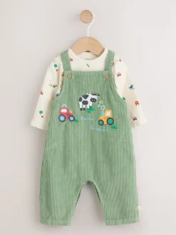 Next - Ensemble salopette et body en velours côtelé (0mois-2ans) Vert motif ferme Best