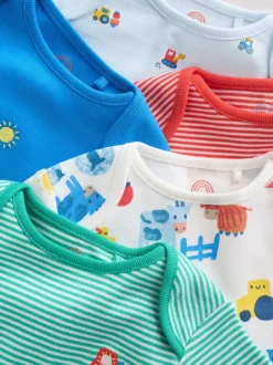 Next Vert motif ferme - Lot de 5 bodies bébé à manches courtes
