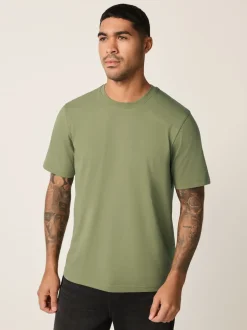 Next - Ajustement régulier - T-shirt Essential Col rond en coton Vert mousse Outlet