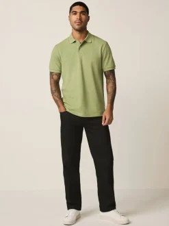 Next - Ajustement régulier - Polo Manches courtes Pique Vert mousse Discount