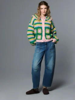 Next Vert Multicolore Patch - Cardigan à col crocheté à la main Online