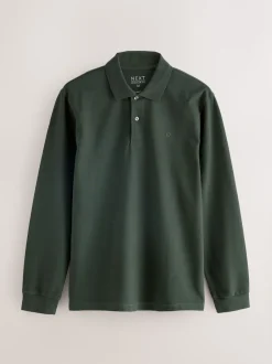 Next - Ajustement régulier - Polo à manches longues en piqué Vert olive Discount