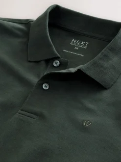 Next - Ajustement régulier - Polo à manches longues en piqué Vert olive Discount