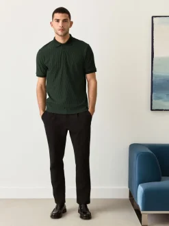 Next - Ajustement régulier - Polo habillé en jacquard Vert olive Hot