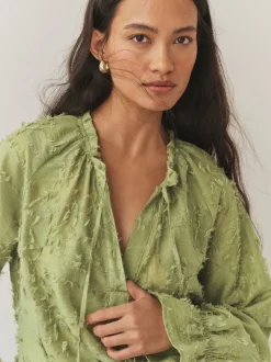 Next Vert olive - Chemisier Tufty en jacquard à manches longues New