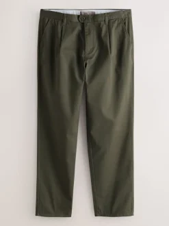 Next Vert olive - Pantalons chinos extensibles plissés simples Clearance