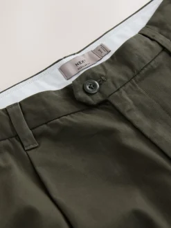 Next Vert olive - Pantalons chinos extensibles plissés simples Clearance