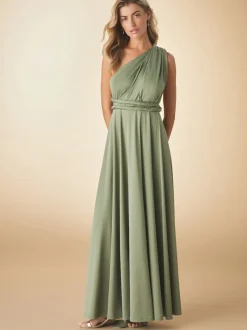 Next Vert olive - Robe longue de demoiselle d’honneur multicolore en jersey pour invitée de mariage Clearance
