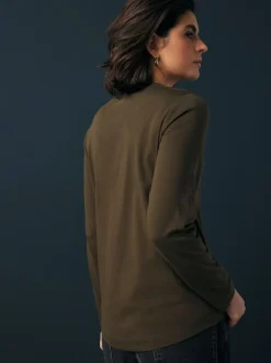 Next - T-shirt à manches longues de cou d'équipage Vert olive Sale