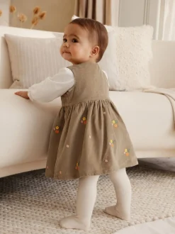 Next - Ensemble body et collants à manches longues en velours côtelé pour bébé (0mois-2ans) Vert olive brodé
