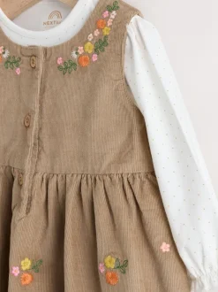 Next - Ensemble body et collants à manches longues en velours côtelé pour bébé (0mois-2ans) Vert olive brodé