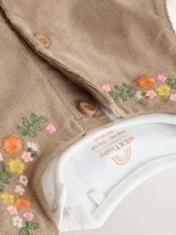 Next - Ensemble body et collants à manches longues en velours côtelé pour bébé (0mois-2ans) Vert olive brodé