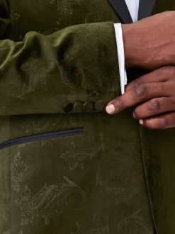 Next Vert olive motif paisley - Ajustement régulier - Blazer en velours à motifs Outlet