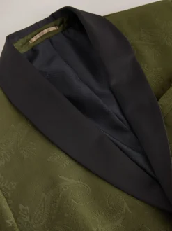 Next Vert olive motif paisley - Ajustement régulier - Blazer en velours à motifs Outlet