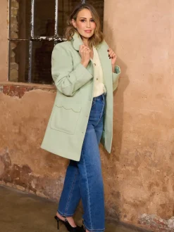 Love & Roses Vert pistachio - Manteau Dolly mi-long à bordures festonnées Clearance